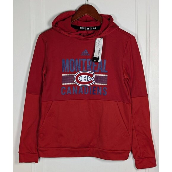 NEW NWT Montreal Canadiens Hoodie Mens Small Adidas Red Pullover NHL Sweatshirt - Picture 1 of 5